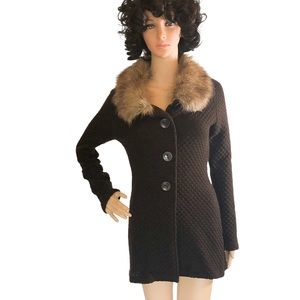 Brown cardigan sweater with faux fur collar